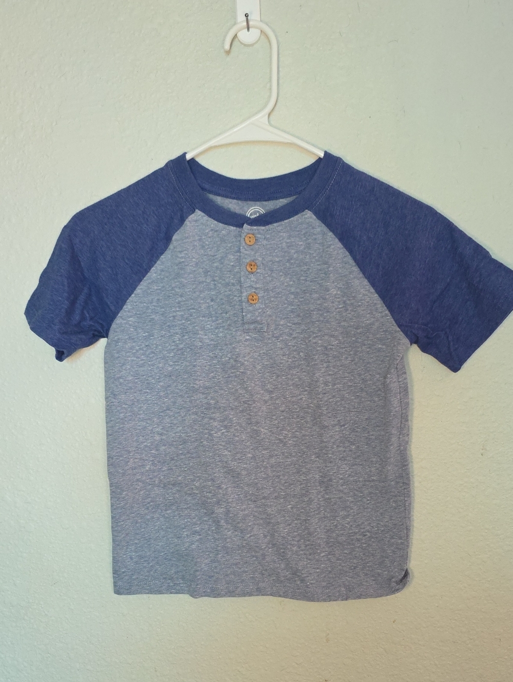 wonder nation Blue Raglan Henley Tee with Heather Gray Body